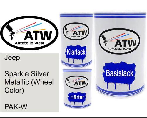 Jeep, Sparkle Silver Metallic (Wheel Color), PAK-W: 500ml Lackdose + 500ml Klarlack + 250ml Härter - Set, von ATW Autoteile West.